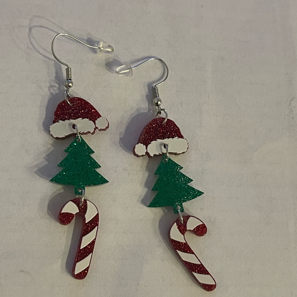Festive Christmas Earrings with Santa Hat and Candy Cane